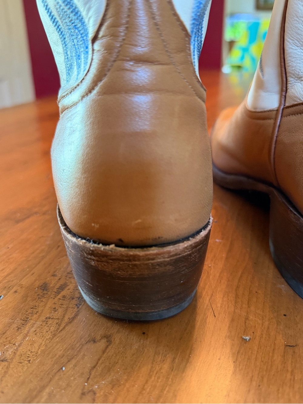 Miron Crosby Samantha Leather Cowboy Boots in Light Blue, cream, and Tan - Picture 5 of 15